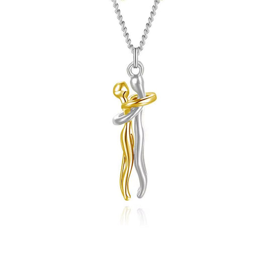 Collier ras-du-cou tendance avec pendentif étreinte, bijou chaîne pour homme et femme, collier couple, cadeau idéal pour amoureux (femme, homme).