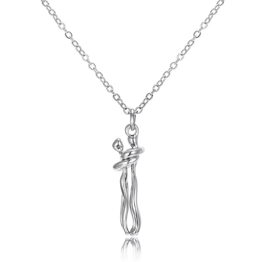 Collier ras-du-cou tendance avec pendentif étreinte, bijou chaîne pour homme et femme, collier couple, cadeau idéal pour amoureux (femme, homme).